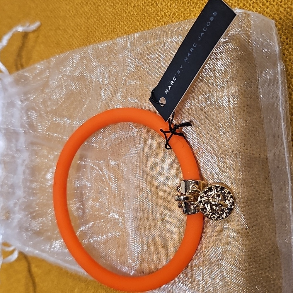 Marc by Marc Silicone Logo Charm Bracelet - Fluoro Orange NWT